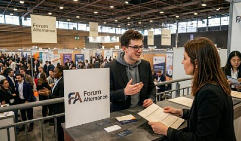 Entretien de recrutement en direct sur un stand au Forum de l'Alternance.
